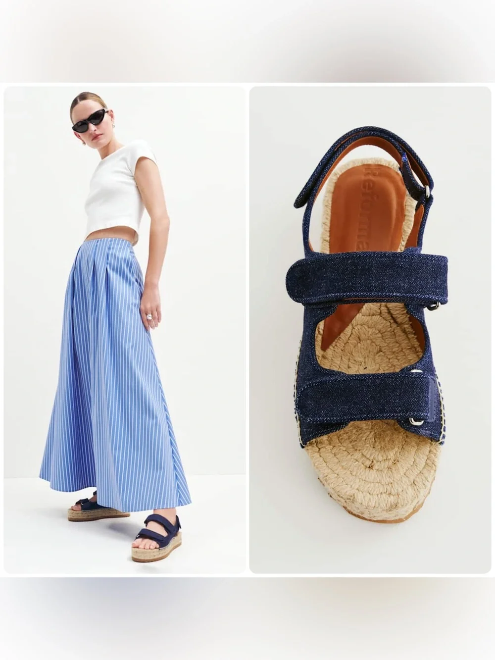 New! Reformation Trinity Sport Dark Blue Denim Espadrille Platform Sandals 💙 9